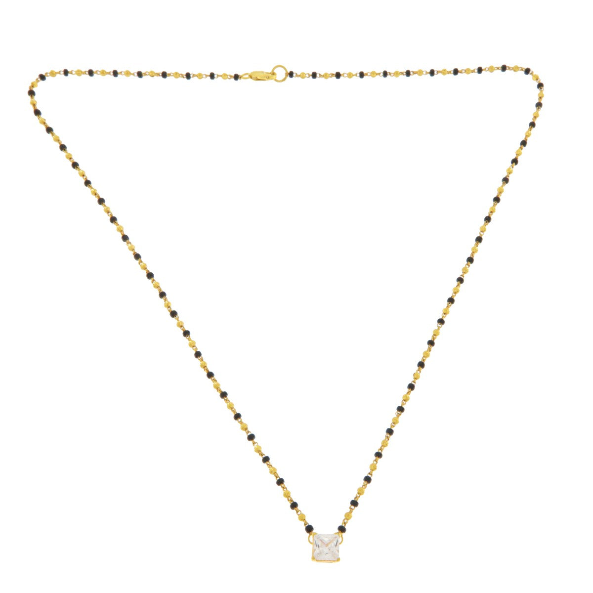 22ct Gold Mangalsutra with Princess Cut Solitaire Pendant - PB21365