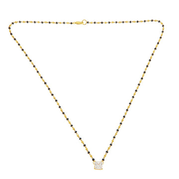 22ct Gold Mangalsutra with Princess Cut Solitaire Pendant - PB21365