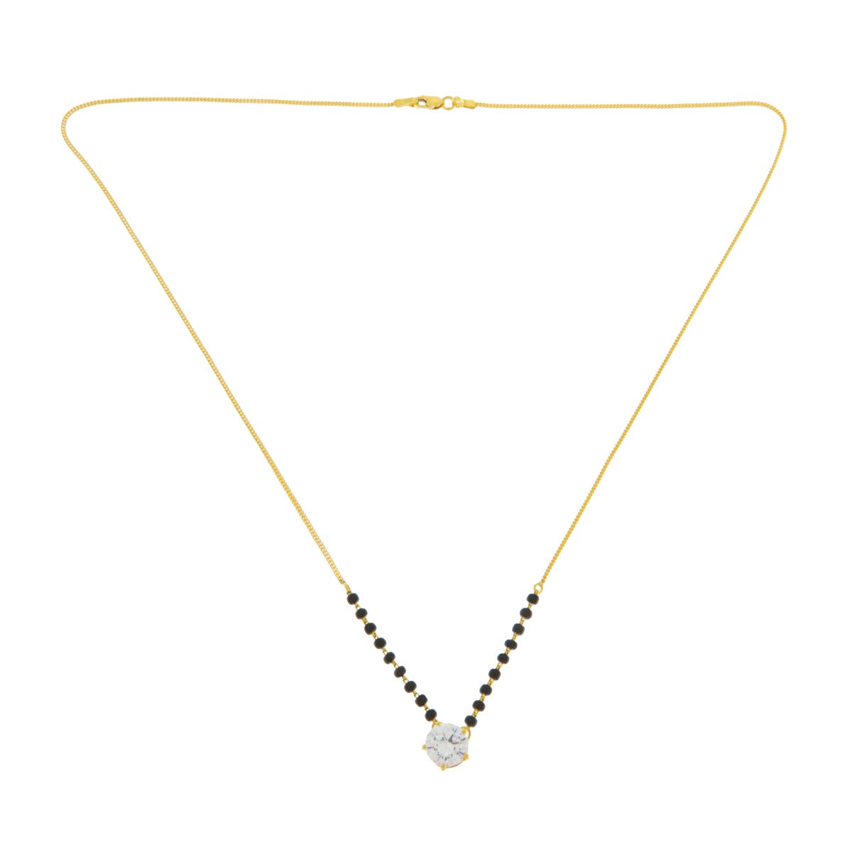22ct Gold Solitaire CZ Mangalsutra with Black Bead Chain - PB21367