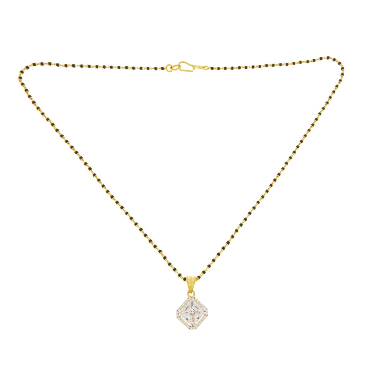 22ct Gold Square Cut CZ Pendant Mangalsutra - PB21371