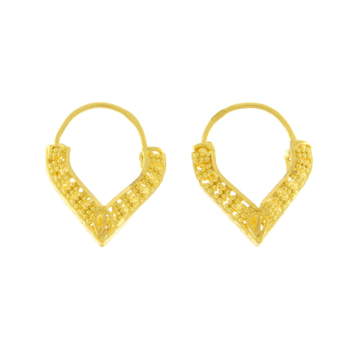 22ct Gold Filigree V Shaped Hoop Earrings - PB21396
