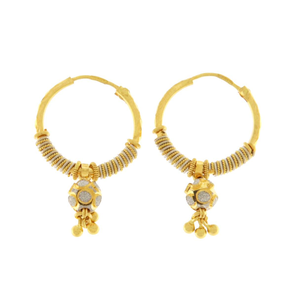 22ct Gold Two Tone Textured Hoop Earrings - PB21401