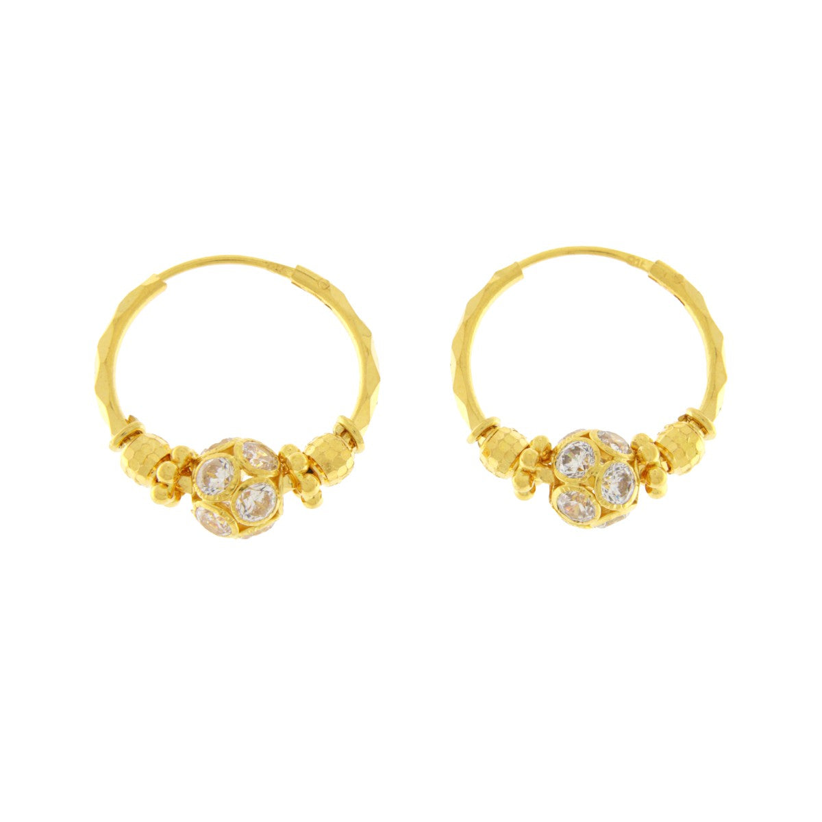 22ct Gold Textured Bead Small Hoop Earrings - PB21421