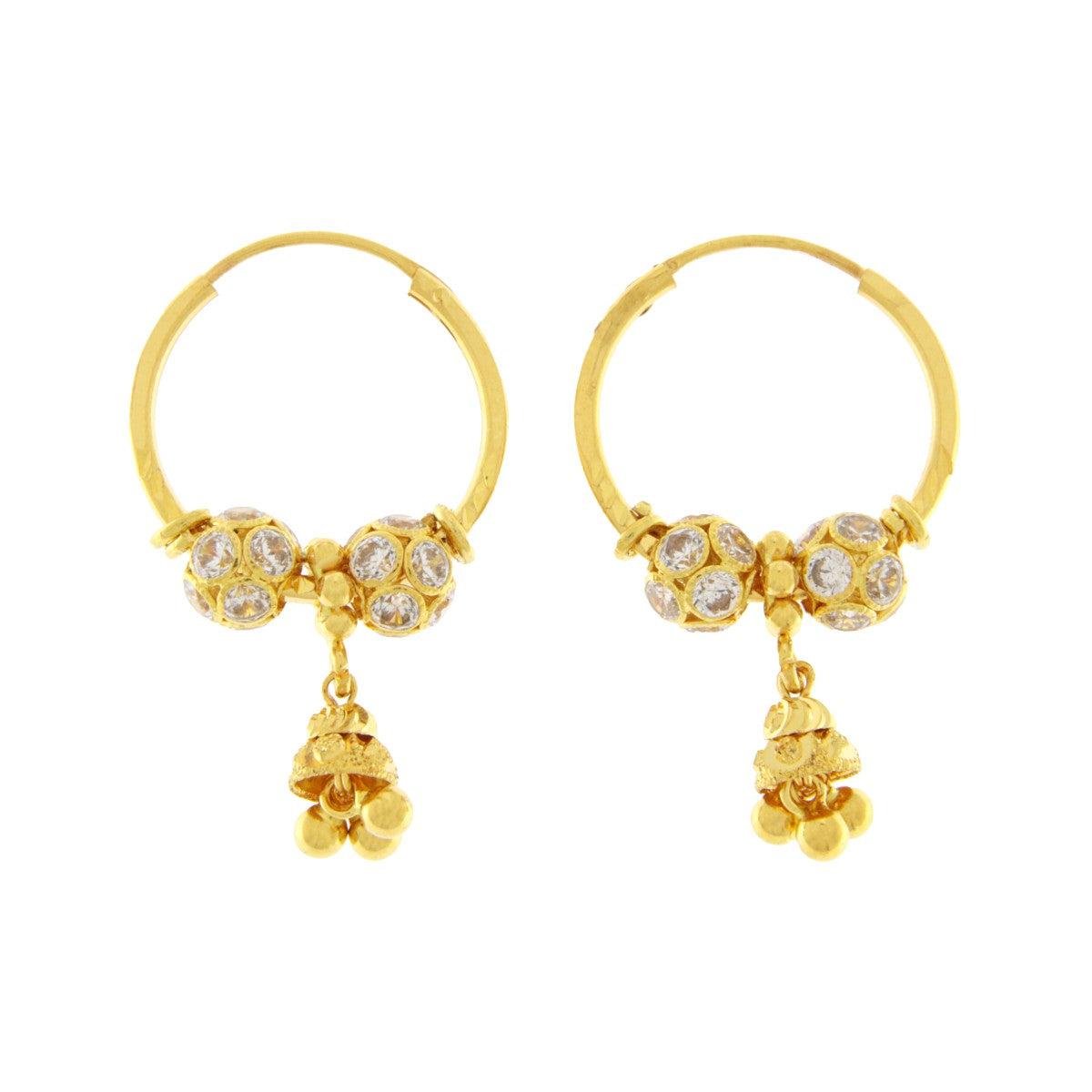 22ct Gold Small Hoop Jhumka Earrings - PB21423