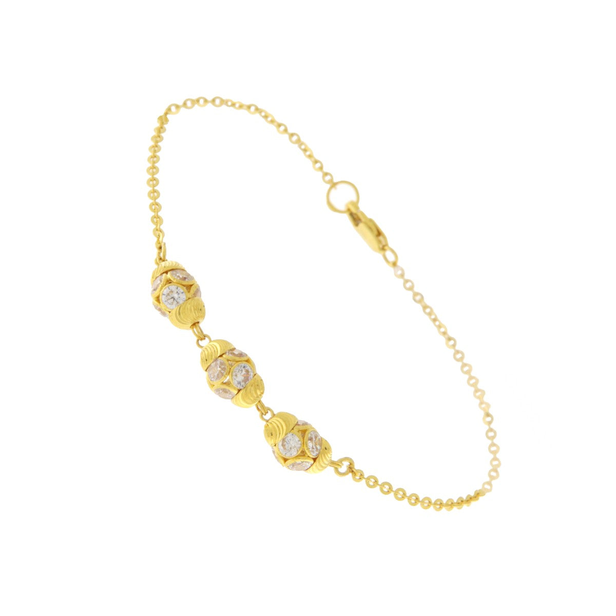 22ct Gold Three CZ Beaded Bracelet - PB21479