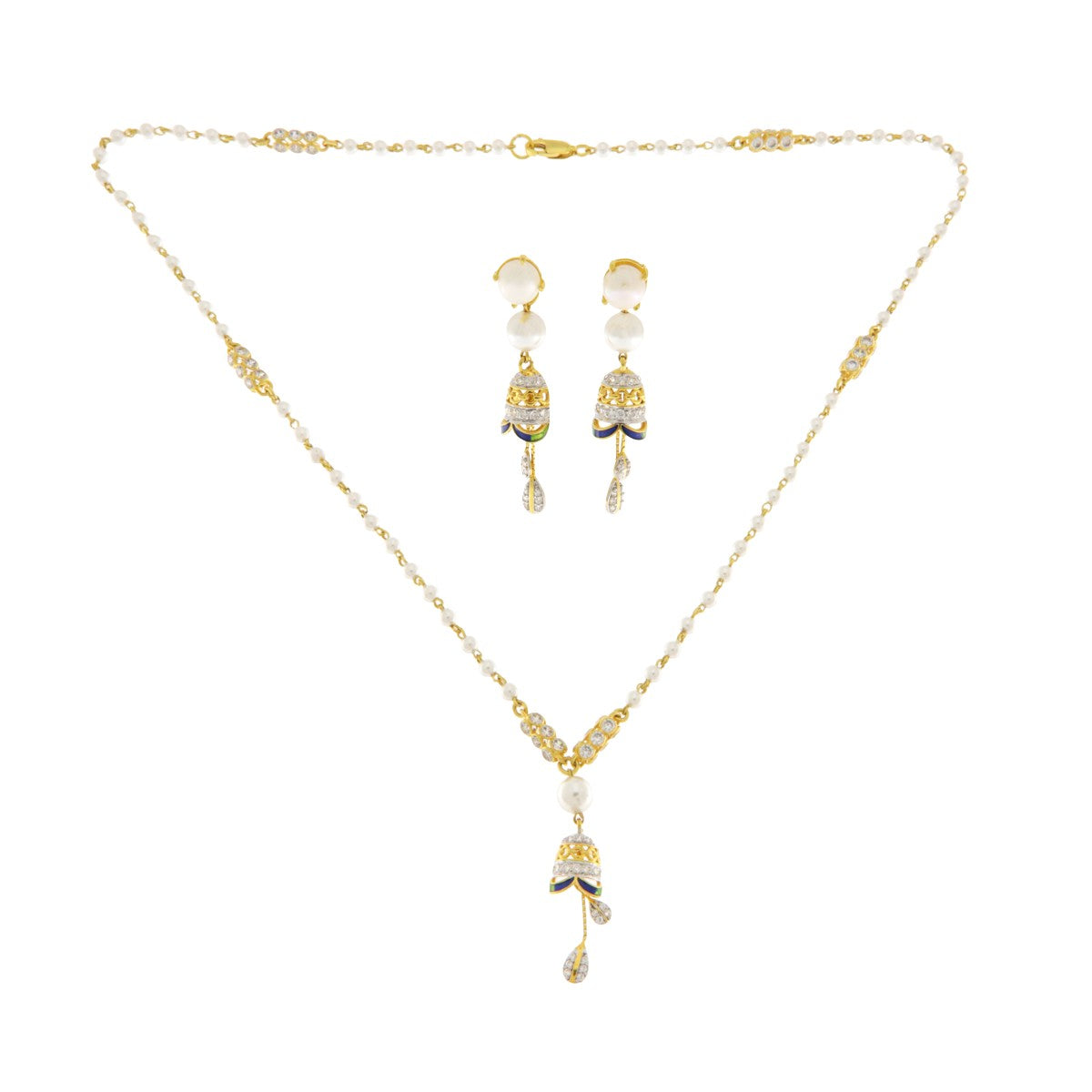 22ct Gold Necklace Set with Convertible Drop Earrings - PB21495