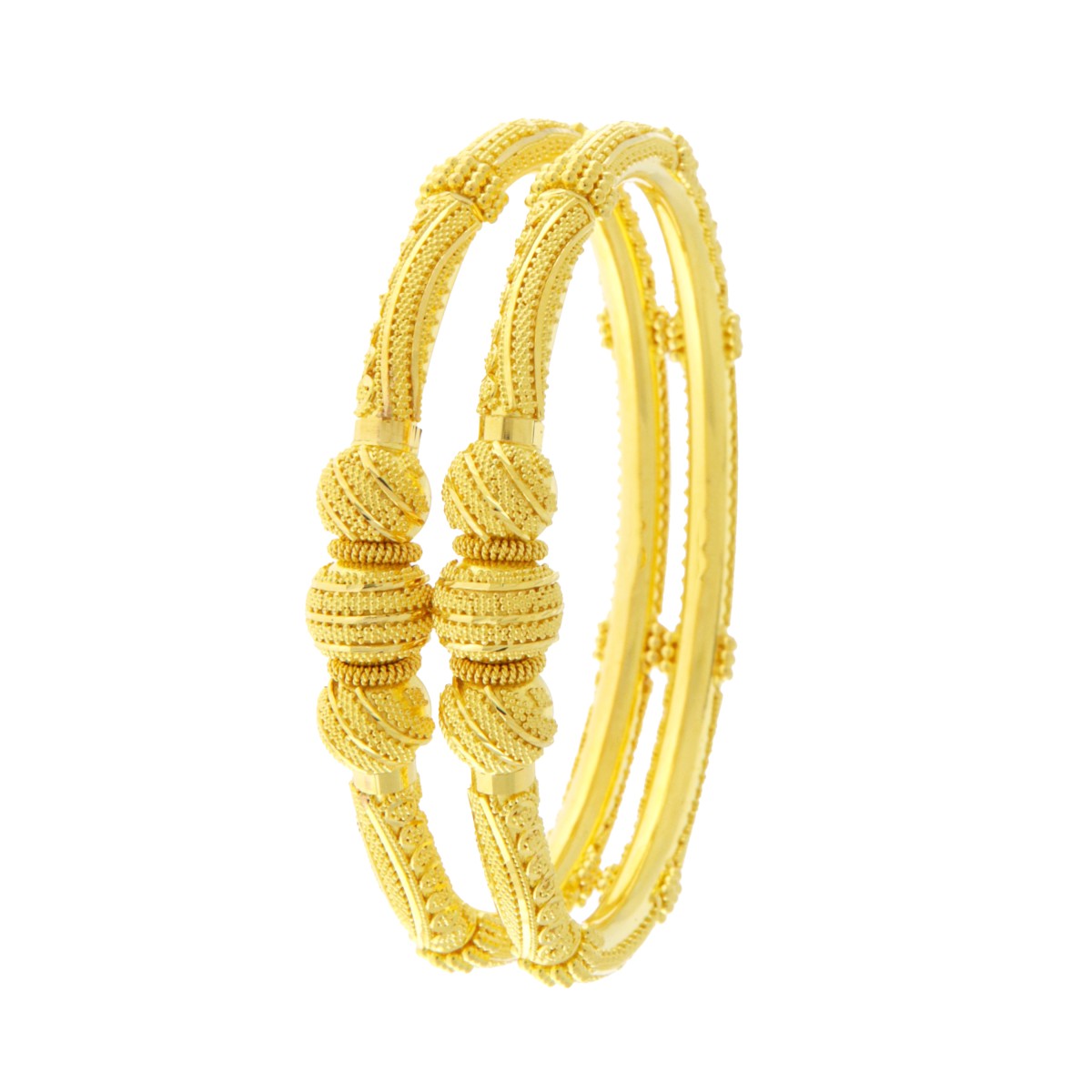 22ct Gold Filigree Detailing Pipe Kara Bangles (Pair) - PB21530