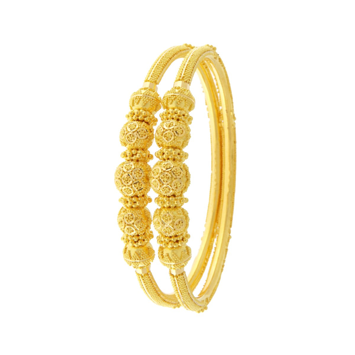 22ct Gold Filigree Textured Ball Bangles/ Karas (Pair) - PB21532