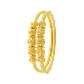 22ct Gold Filigree Textured Ball Bangles/ Karas (Pair) - PB21532