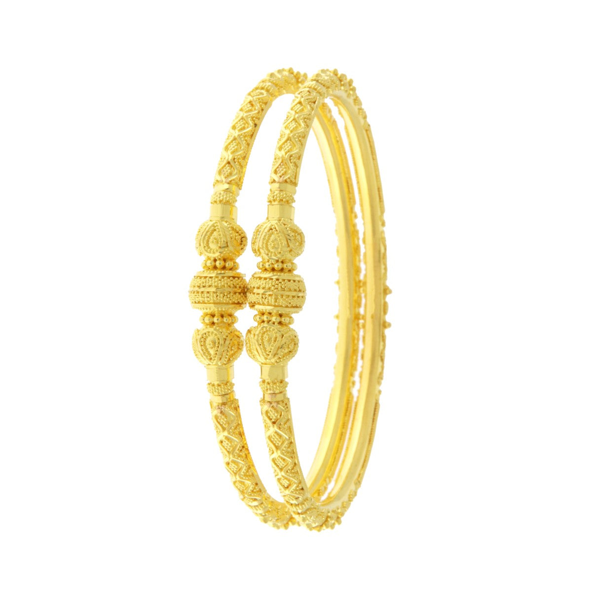 22ct Gold Textured Filigree Pipe Bangles/Karas (Pair) - PB21534