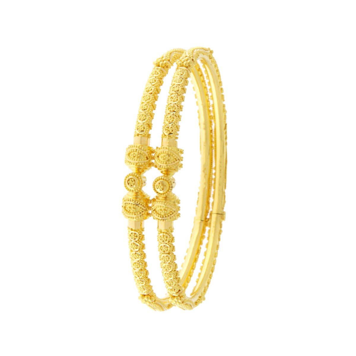 22ct Gold Filigree Traditional Pipe Kara Bangles (Pair) (Openable) - PB21536