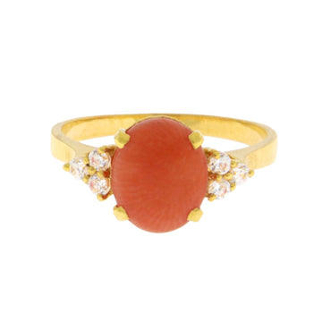 22ct Gold Real Coral and CZ Ring - A121642