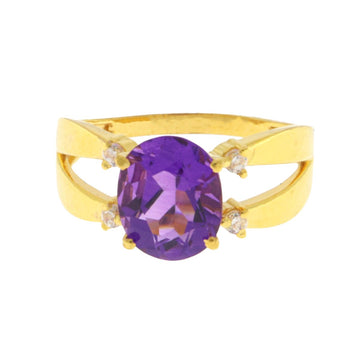 22ct Gold Real Amethyst and CZ Ring - A121645