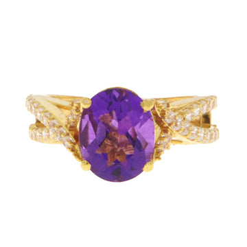 22ct Gold Real Amethyst and CZ Crossover Ring - A121646
