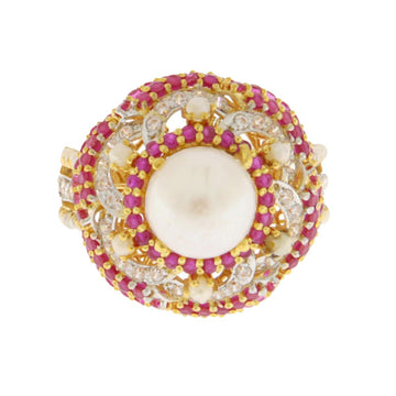 22ct Gold Pearl Cluster Ring With CZ Accents - A121649
