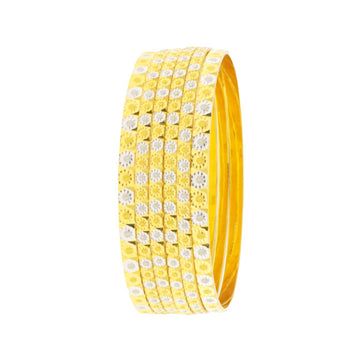 22ct Gold Floral Dual Tone 2 Karas & 4 Bangles Set - A121680