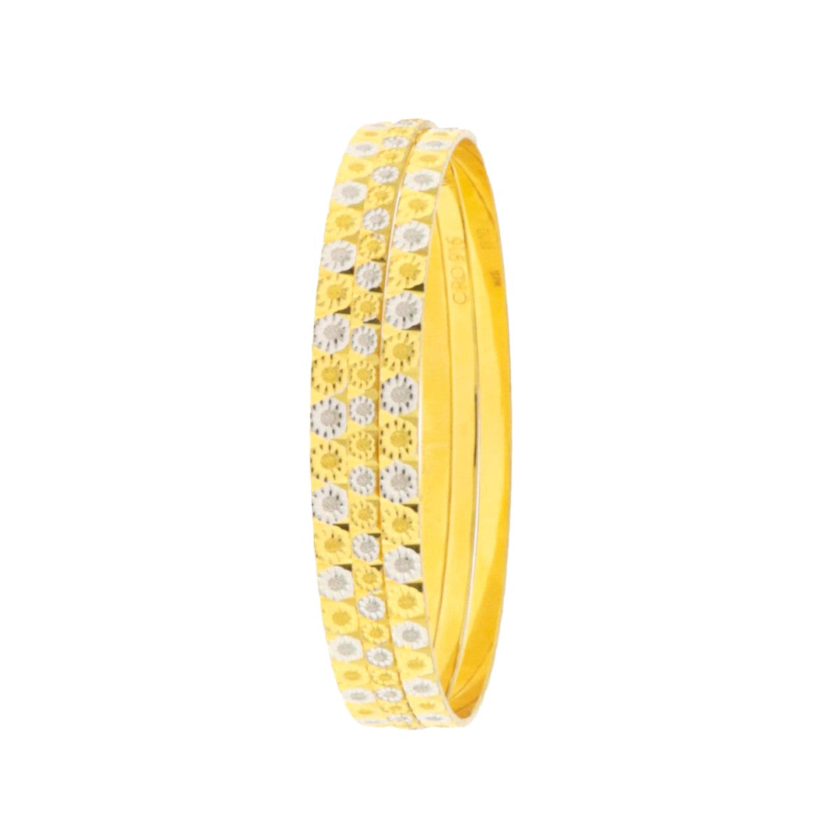 22ct Gold Floral Dual Tone 2 Karas and 1 Bangle Set - A121682