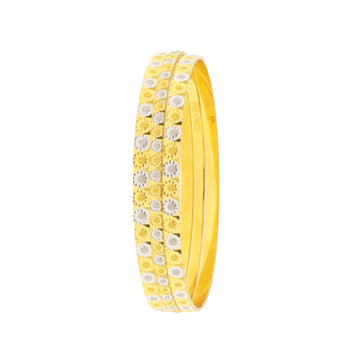 22ct Gold Floral Dual Tone 2 Karas and 1 Bangle Set - A121682