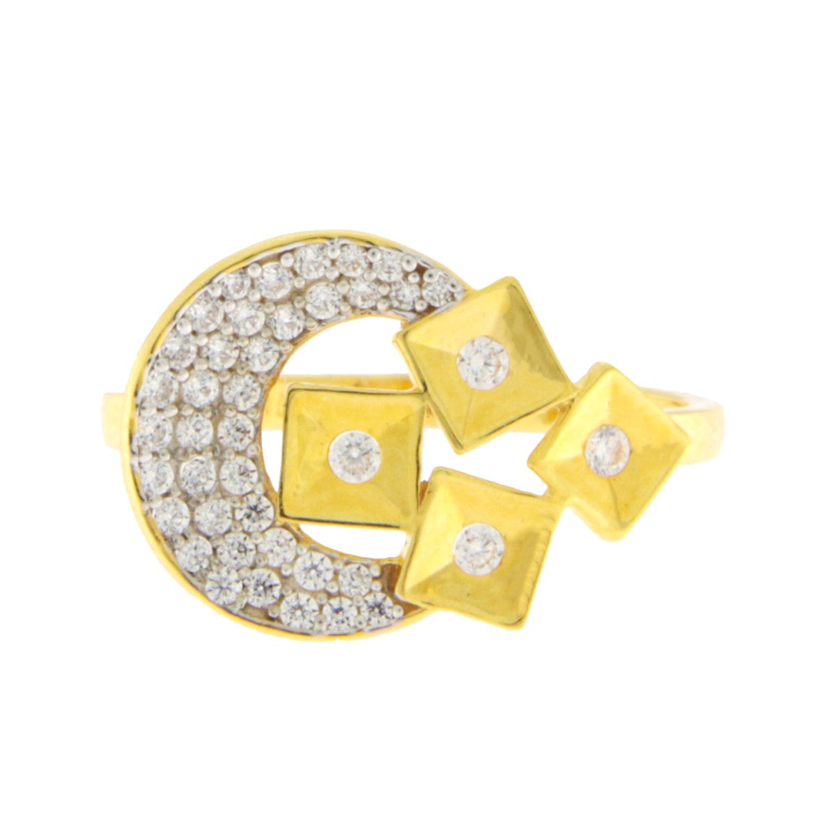 22ct Gold CZ Crescent & Geometric Ring - PB21697