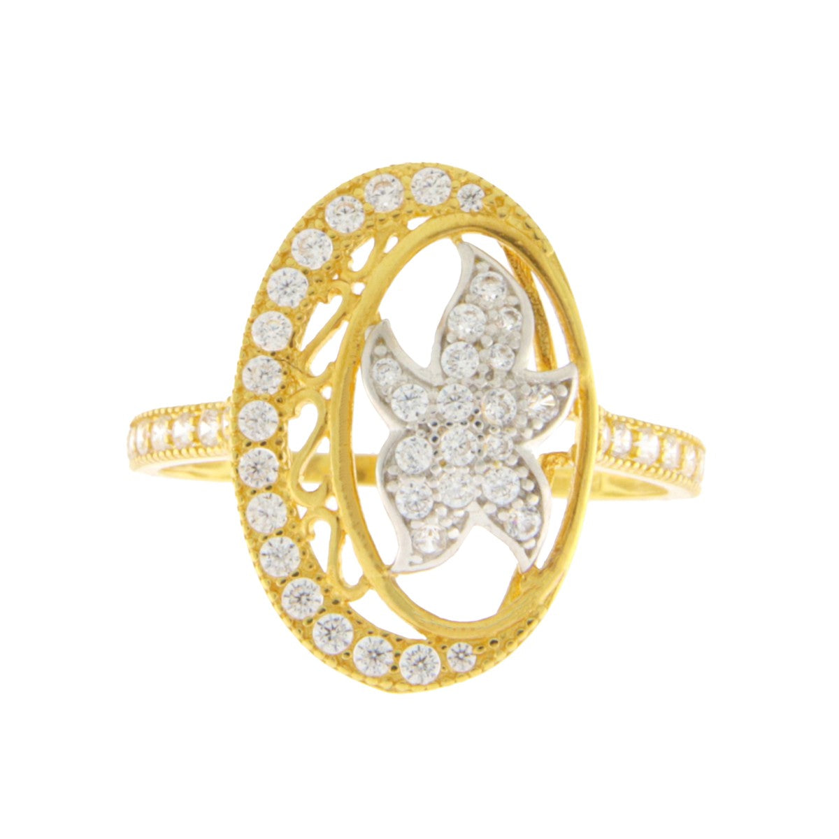 22ct Gold CZ Floral Oval Ring - PB21699