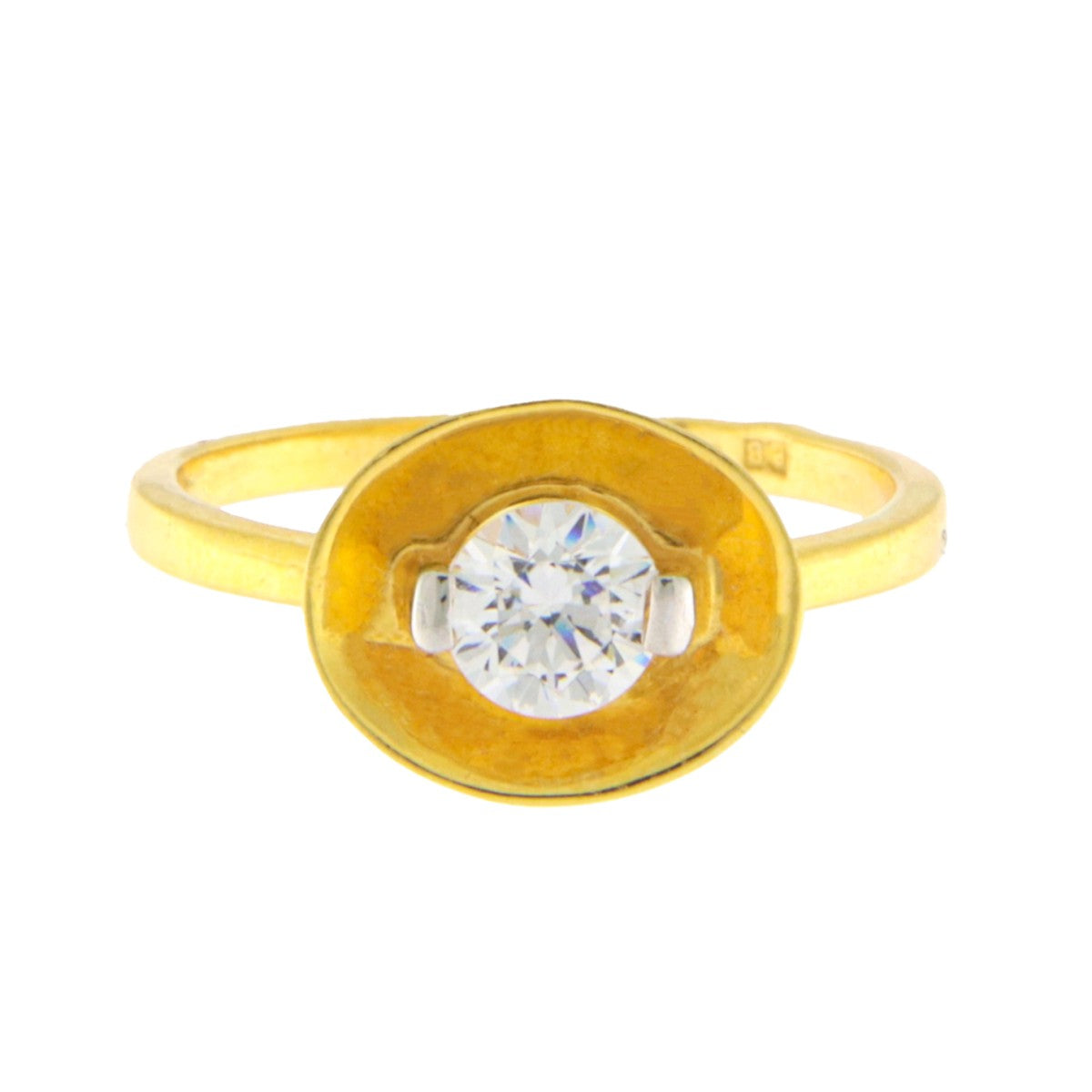 22ct Gold CZ Solitaire Ring with Oval Disc Setting - PB21703