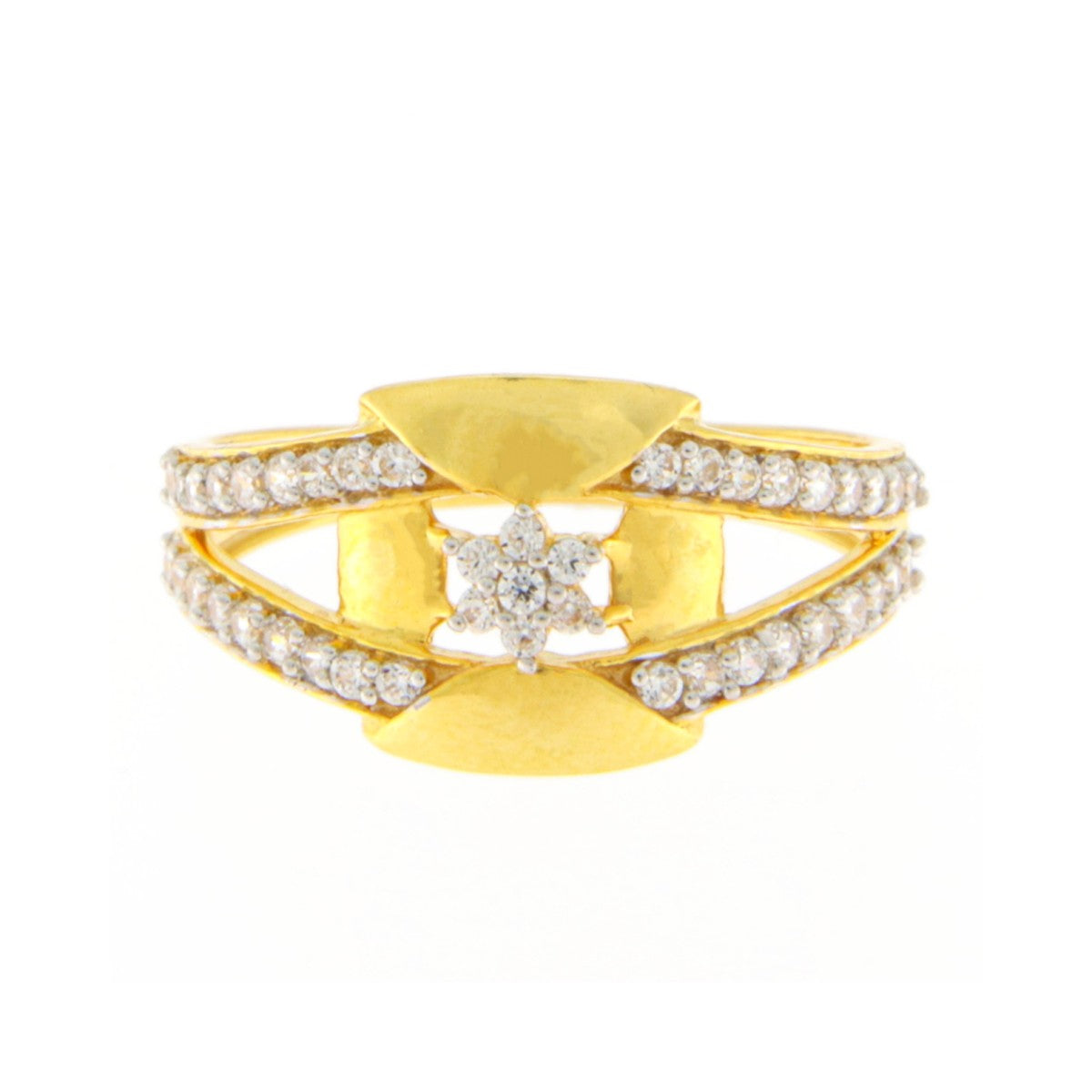 22ct Gold CZ Ring with Floral Centre Design - PB21704