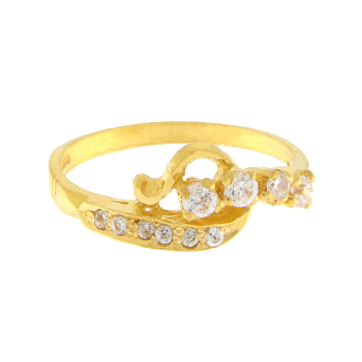22ct Gold CZ Ring with Elegant Curved Design - PB21705