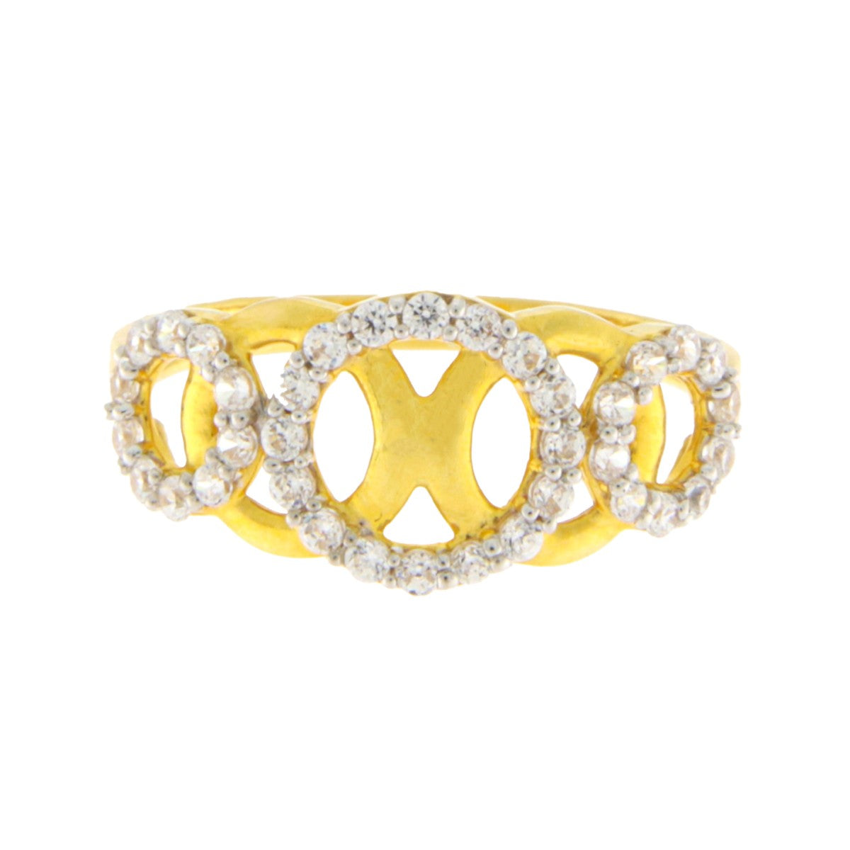 22ct Gold CZ Ring with Triple Circle Design - PB21706