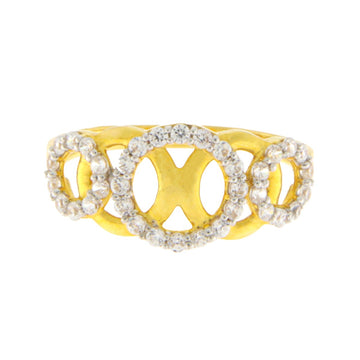 22ct Gold CZ Ring with Triple Circle Design - PB21706