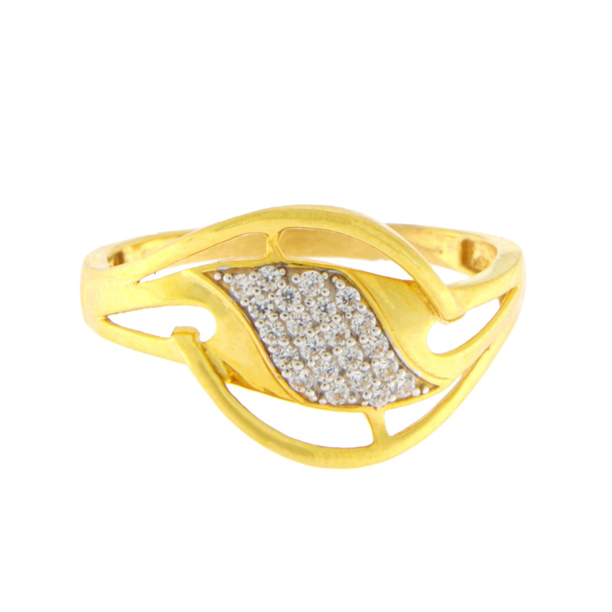22ct Gold CZ Leaf Cutwork Ring - PB21717