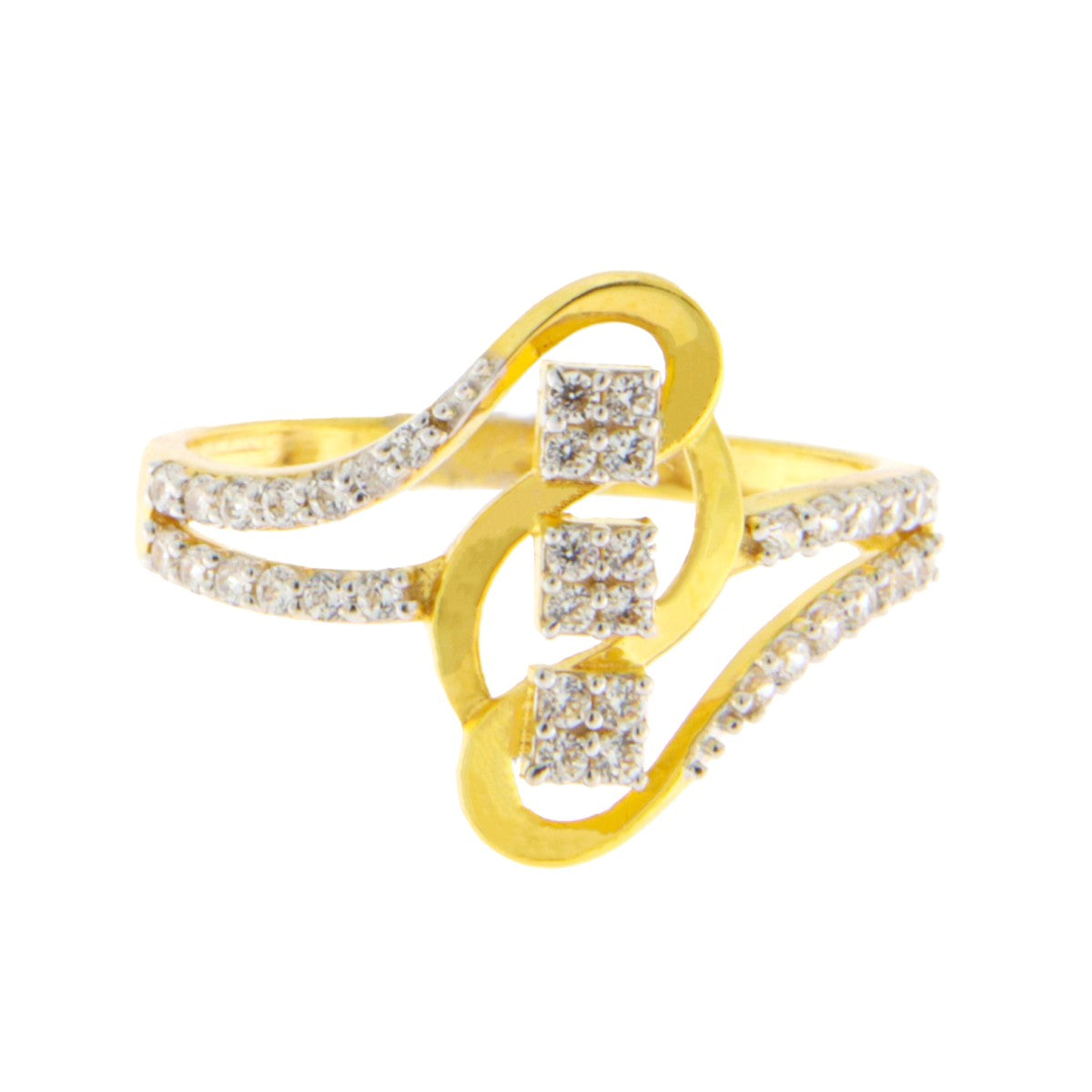 22ct Gold CZ Triple Square Cluster Ring - PB21718