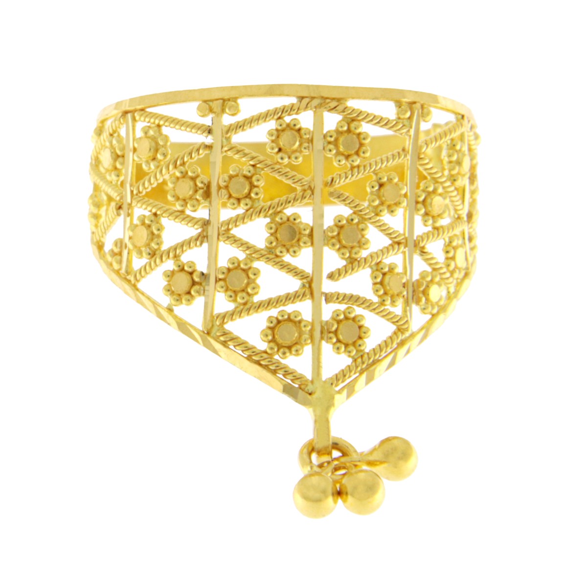 22ct Gold Filigree V-Shape Ring with Bead Droplets - PB21766