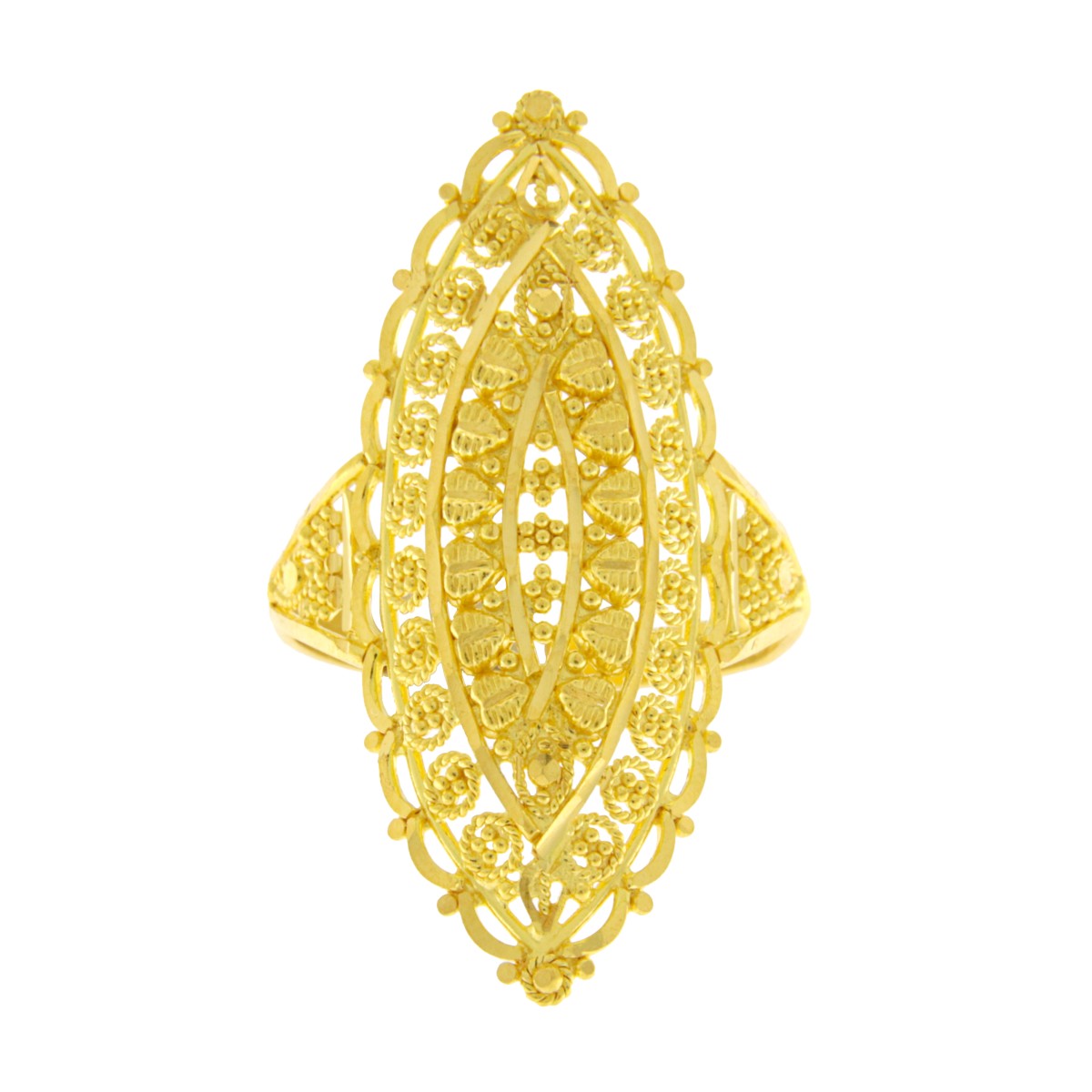 22ct Gold Long Filigree Marquise Ring - PB21767