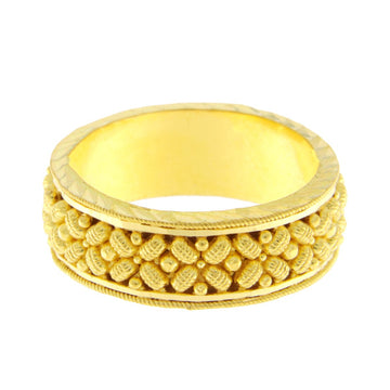22ct Gold Leaf & Bead Pattern Wedding Band - PB21781