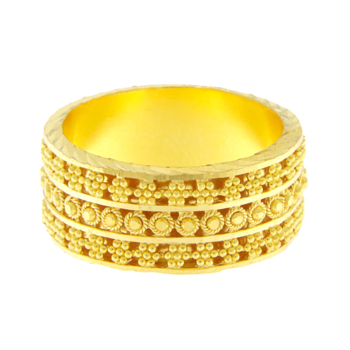 22ct Gold Triple Row Pattern Wedding Band - PB21791