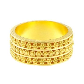 22ct Gold Triple Row Pattern Wedding Band - PB21791