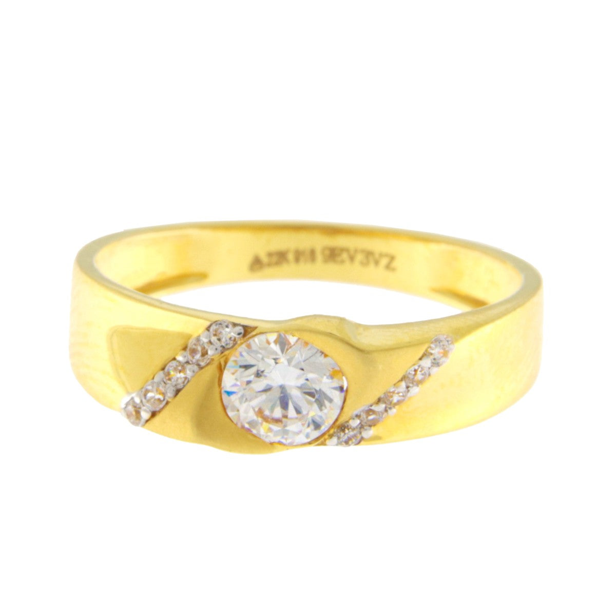 22ct Gold Ring with Sparkling Solitaire and CZ Accents - PB21803