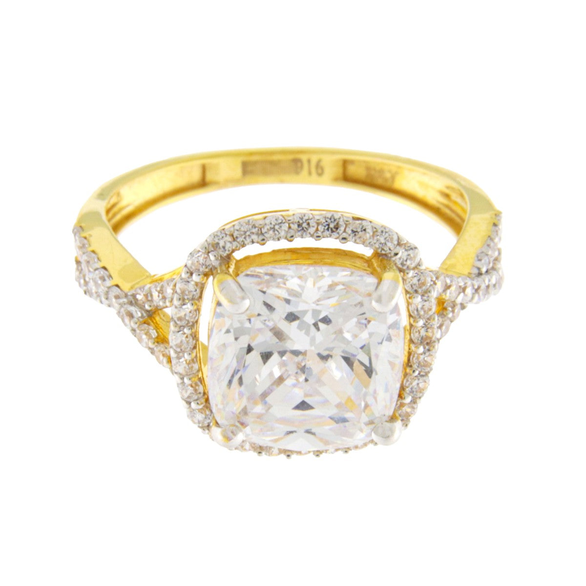 22ct Gold Cushion Cut Ring with CZ Halo - PB21804