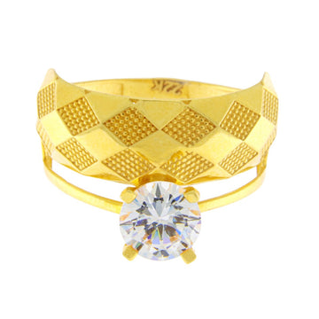 22ct Gold Solitaire Ring with Textured Band - PB21806
