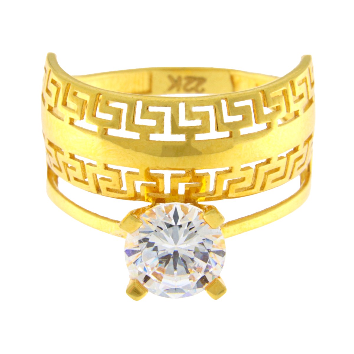 22ct Gold Solitaire Ring with Cutwork Band - PB21811