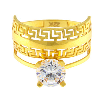 22ct Gold Solitaire Ring with Cutwork Band - PB21811