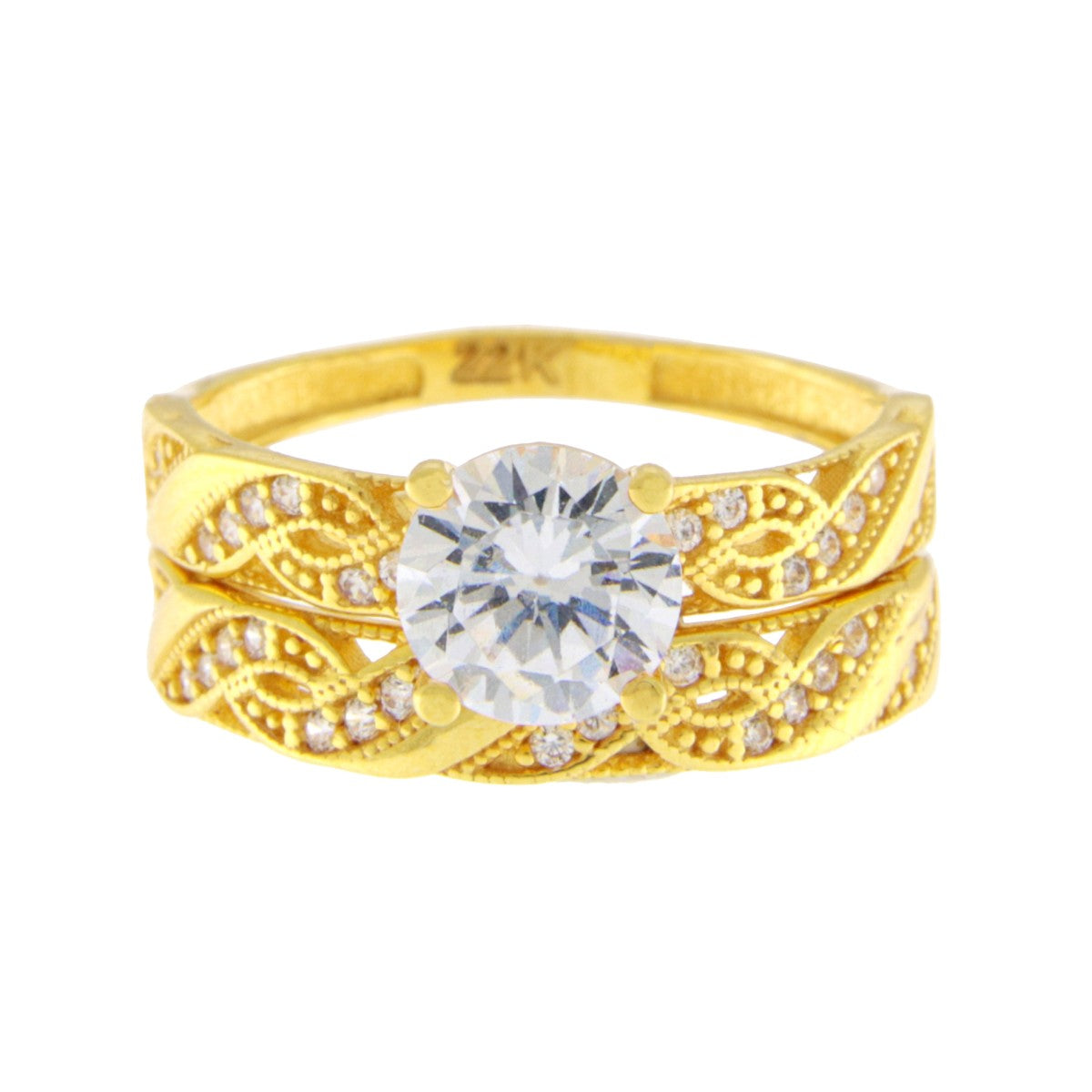 22ct Gold Wedding Ring Set with CZ Stones - PB21812
