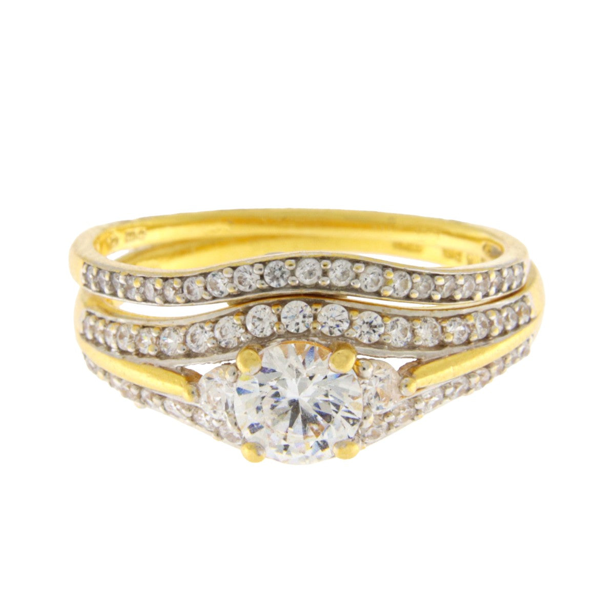 22ct Gold Wedding Ring Set with CZ Accents - PB21813