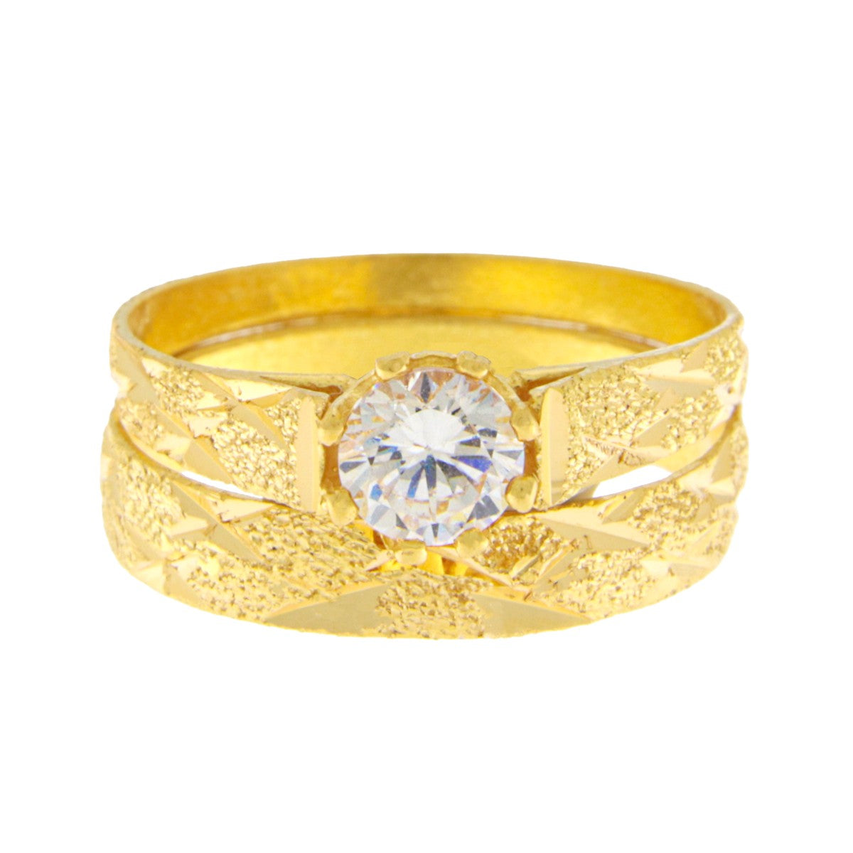 22ct Gold Wedding Ring Set with CZ Centre Stone - PB21814