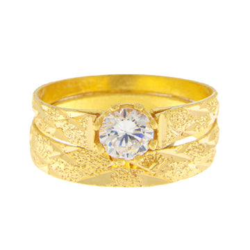 22ct Gold Wedding Ring Set with CZ Centre Stone - PB21814