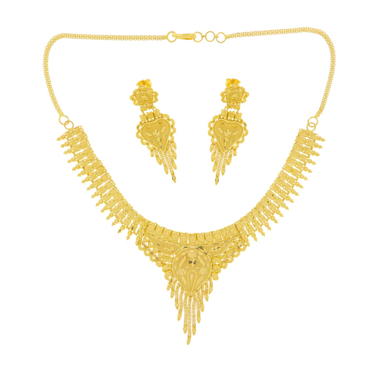 22ct Gold Traditional Necklace & Earrings Set - A121817