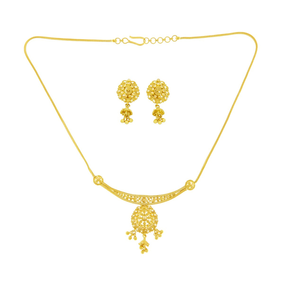 22ct Gold Filigree Necklace Set with Drop Earrings - PB21841
