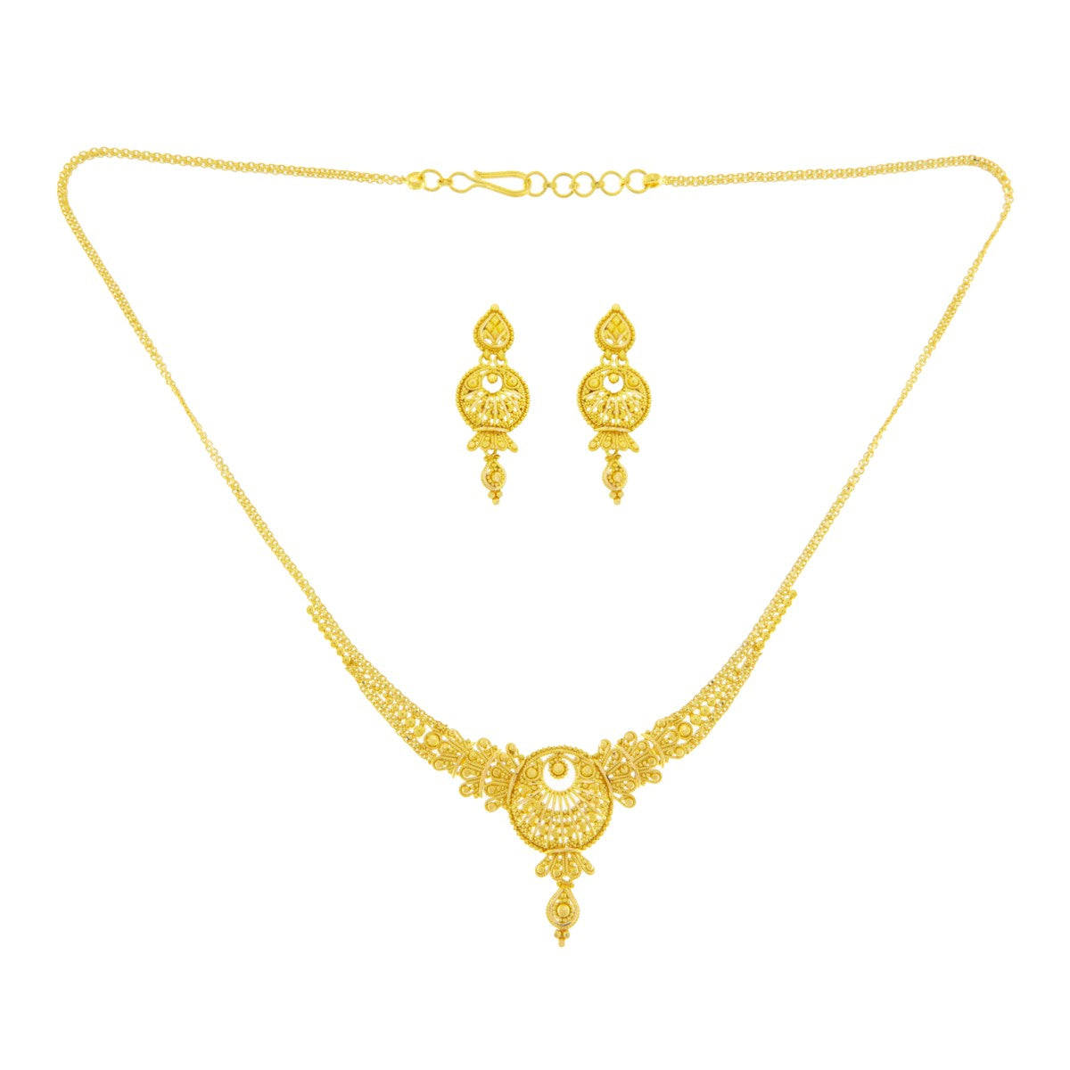 22ct Gold Filigree Necklace Set with Circular Pendant - PB21843