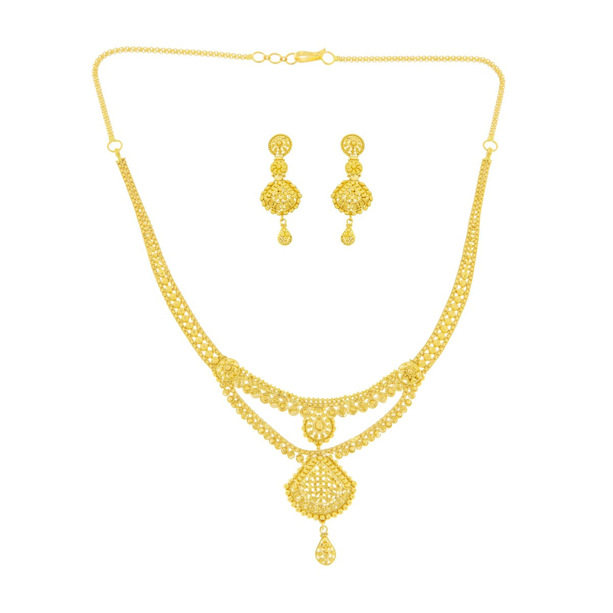 22ct Gold Filigree Necklace Set with Layered Detailing - PB21844