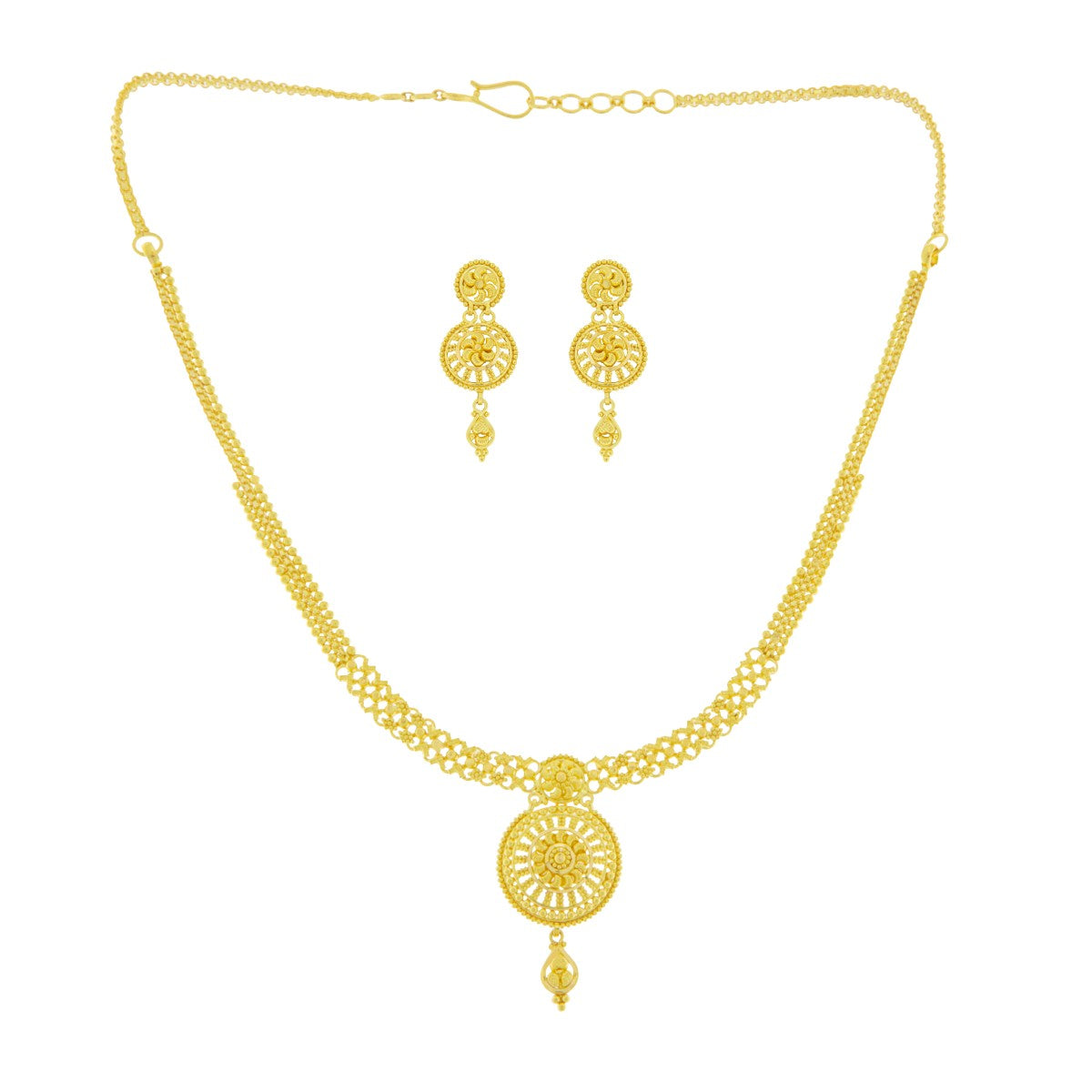 22ct Gold Filigree Necklace Set with Round Pendant - PB21845